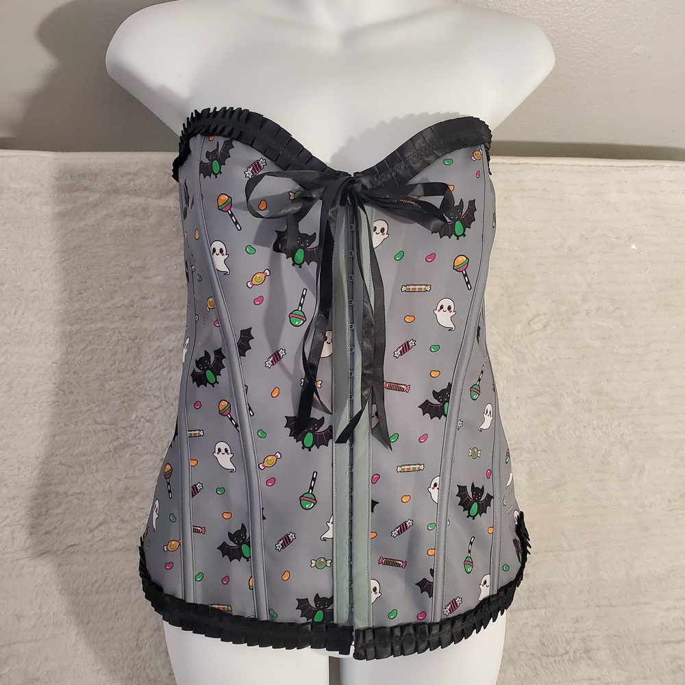 LittleForBig Women's Grey Halloween Print Corset Top
